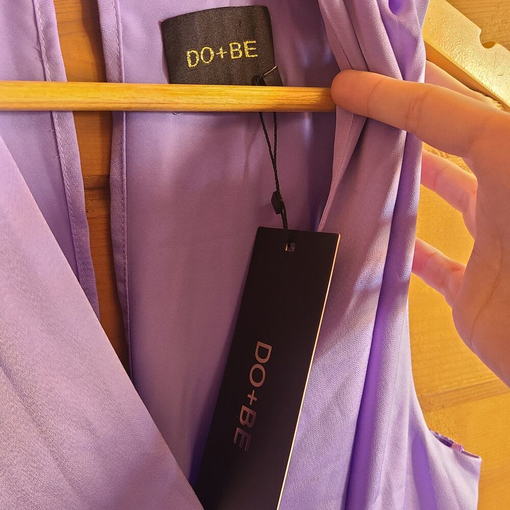 DO+BE Lilac Satin Romper NWT S Tie Waist Tank Top Lilac Bow Vneck Purple Pastel - Picture 3 of 5